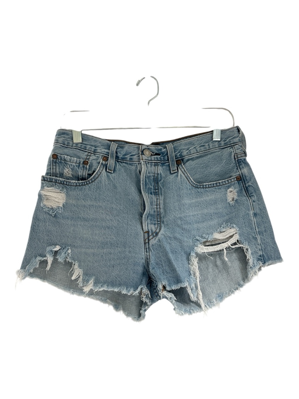 Levi's 501 Distressed Light-wash Cut Off Denim Jean Shorts Red Tab Frayed Hem 29